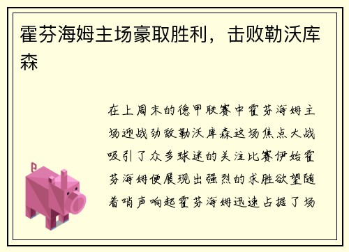 霍芬海姆主场豪取胜利，击败勒沃库森
